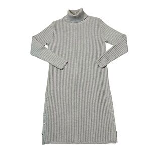 Biana Ribbed Turtleneck Sweater Dress Size S Gray 100% Italian Wool Minimalist